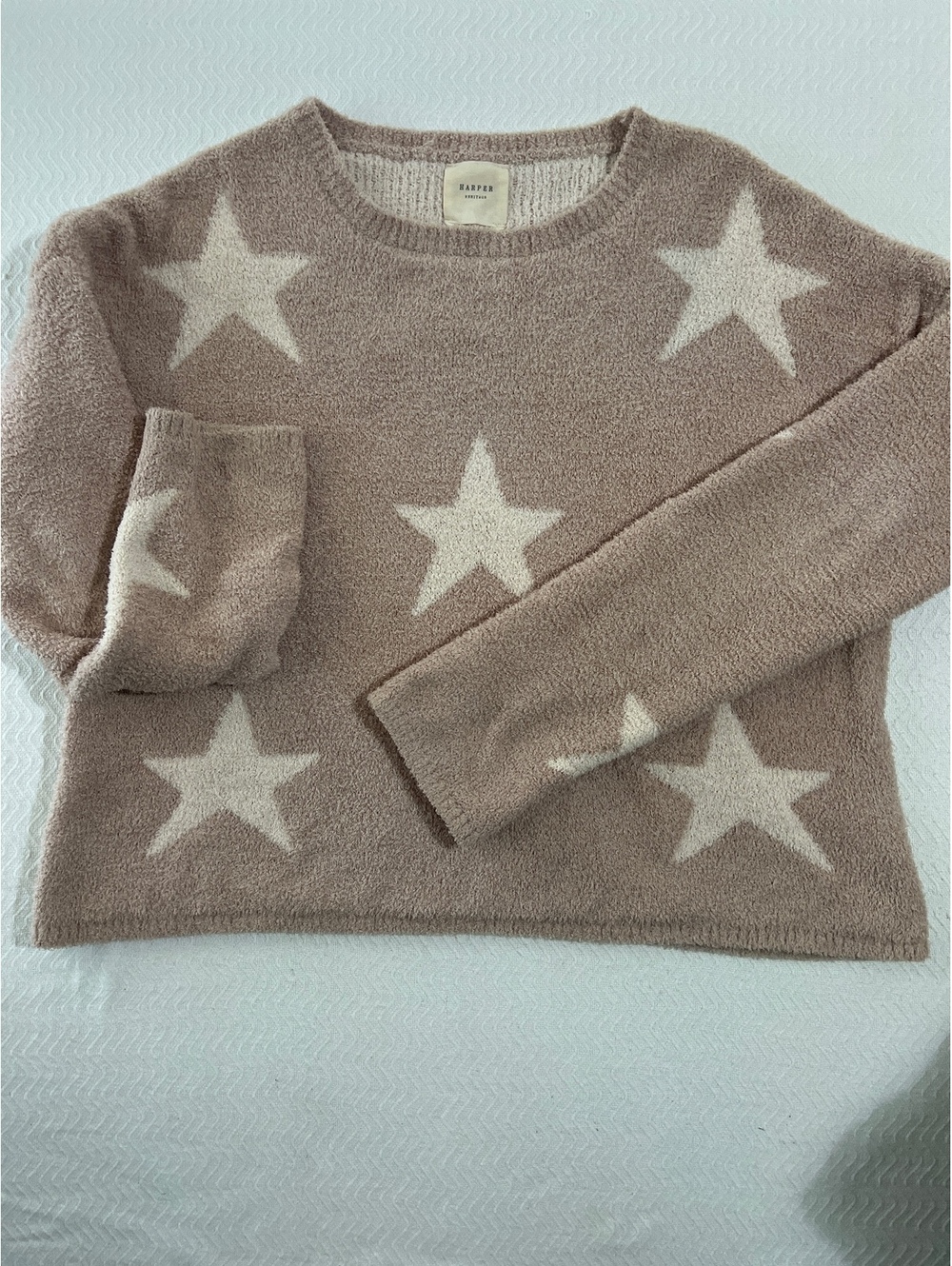 Harper Heritage Taupe Star Patterned Knit Sweater Size Small